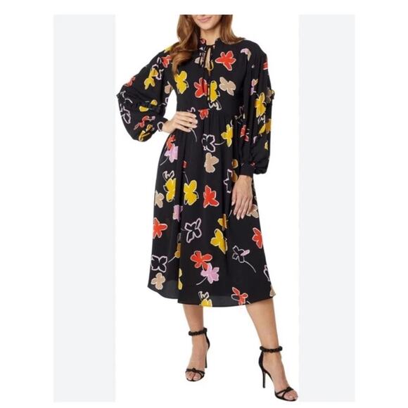 Ted Baker Yviee Chuck Ruffle Long Sleeve Floral Midi Dress size 4 - Picture 3 of 11